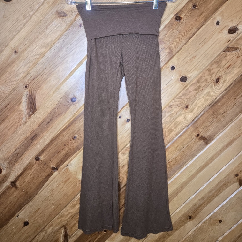 Y2K Vanilla Star Waffle Knit Foldover Flare Leggings Brown XS‎